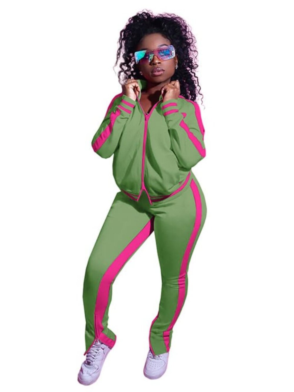 Neon Sporty 2-piece Sweatsuit & Hoop Earring Bundle